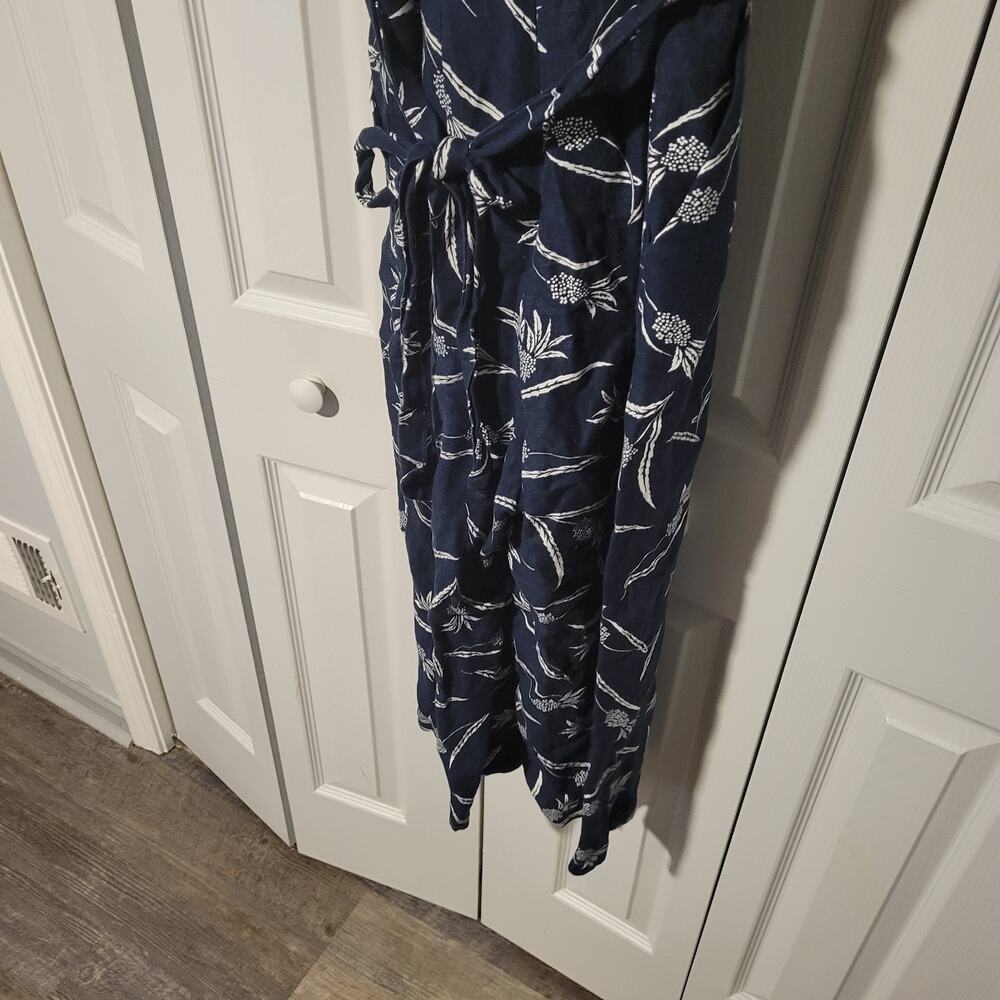 Modern Classic Ann Taylor Petite Wide Leg Cotton Linen Jumper Size 2 Floral Navy - Picture 6 of 11